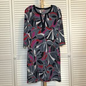 Banana Republic Vintage Abstract Floral V-Neck 3/4 Sleeve Midi Shift Dress M